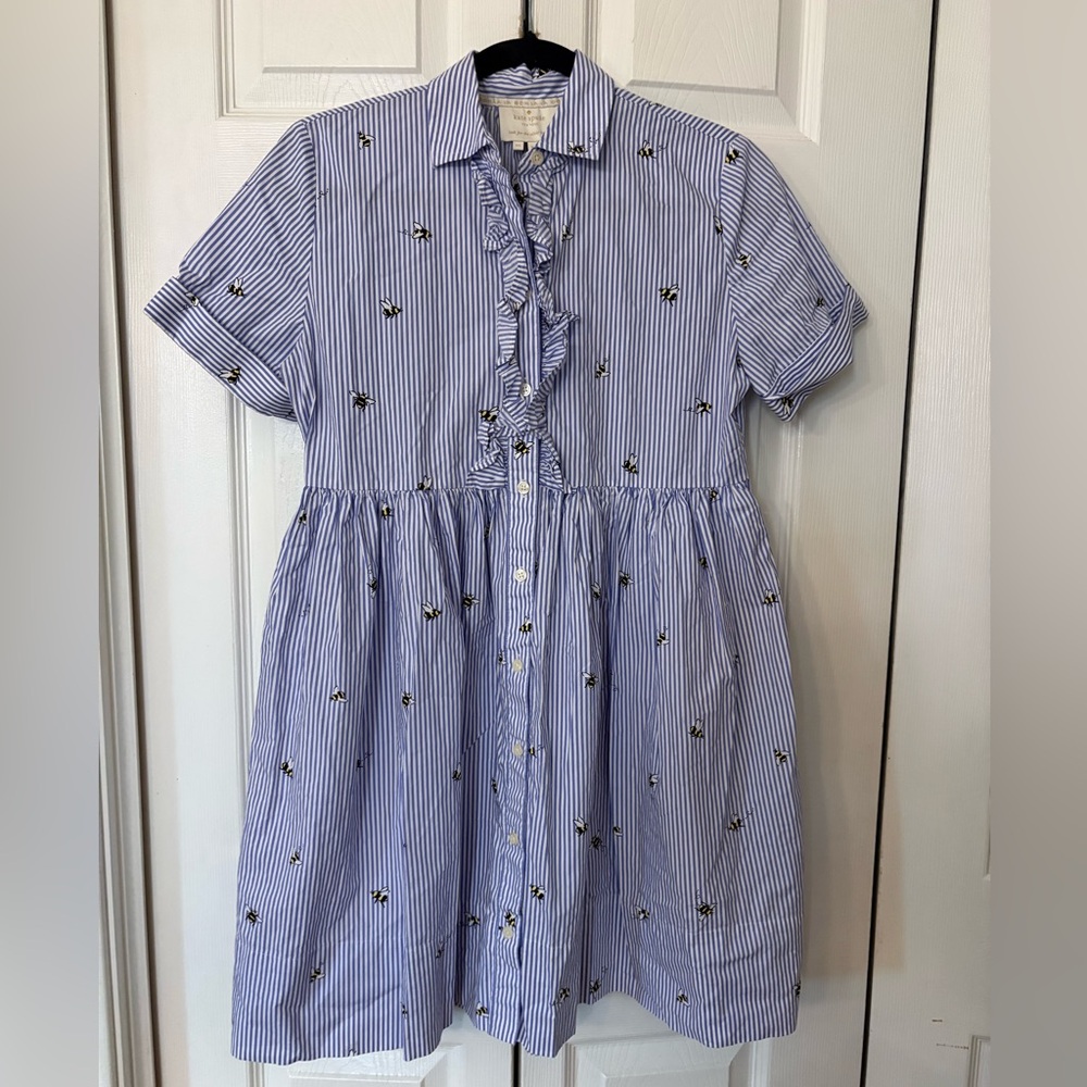 Kate Spade Abuzz Bumble Bee Poplin Blue Striped Dress XS